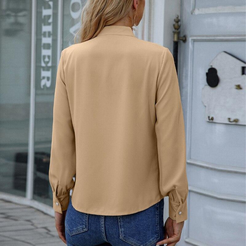 Fashion Solid Long Sleeve Womens Shirts Loose Button-up V Neck Blouses Women Elegant Lady Tops Casual Blouse Blusas Mujer 25722