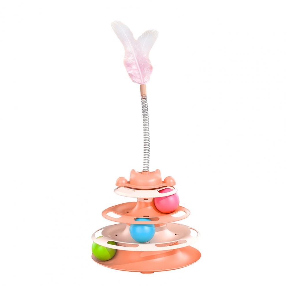 Turntable Cat Toy Cat Toy with 3 Toy Balls Cat Tower with Spinning Balls for Indoor Cats 3-tier Roller Track Teaser