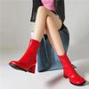 Женские ботильоны, короткие сапоги на толстом высоком каблуке с круглым носком на молнии, лаконичная женская модная обувь, зимняя красная, белая, черная 46