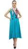 Women's Designer Rayon Dress With Pockets Solid Aqua Maxi With Scarf -