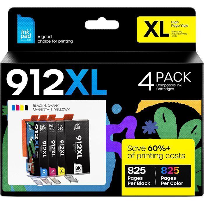 Чернильные картриджи 912 XL - GATO NEGRO - Совместимые с HP - Упаковка из 4 штук - 825 страниц на картридж - Разноцветные