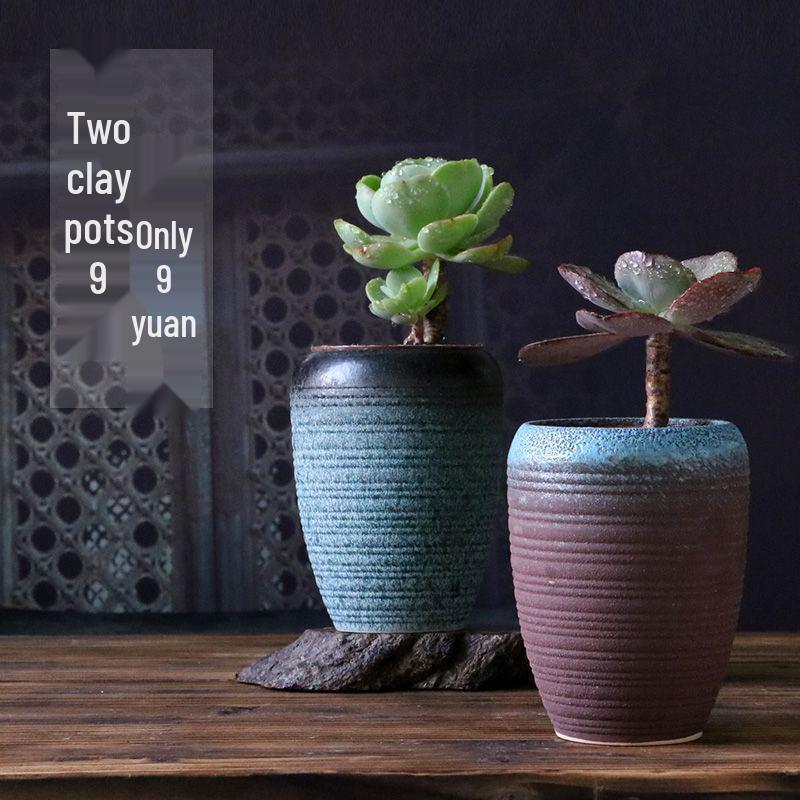 Succulent Ceramic Stump Pot: Retro Terracotta, Breathable & Water-Absorbing, Creative Small Flower Planter