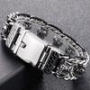 Готический байкерский браслет с головой черепа для мужчин, нержавеющая сталь 316L, мужские браслеты со звеньями, кожаный браслет в стиле панк-рок, ювелирные изделия на руку