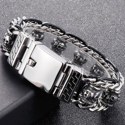 Готический байкерский браслет с головой черепа для мужчин, нержавеющая сталь 316L, мужские браслеты со звеньями, кожаный браслет в стиле панк-рок, ювелирные изделия на руку