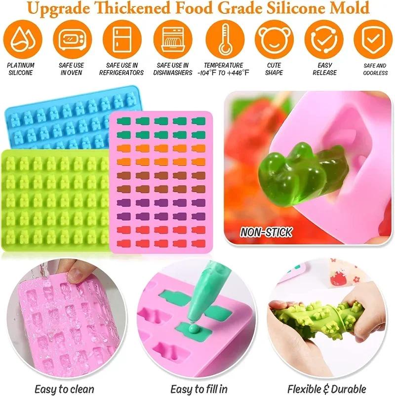 DIY Gummy Bear Mold 50 Grids Silicone Cute Jelly Bear Softsweets Mould with Dropper Candy Chocolate Mould Baking Decoration Tool
