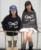 RONRON Heart Ribbon Lace Applique Sweatshirt Charcoal