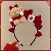 Cartoon New Year Headband Pony Plush Hair Hoop Cute Red Velvet Bow Hairband  Children