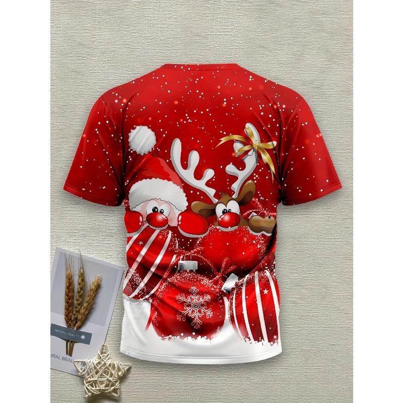 3D Printed Christmas Reindeer Pattern Men's T-shirt O Neck Short Sleeved T-shirt Street Men's Clothing