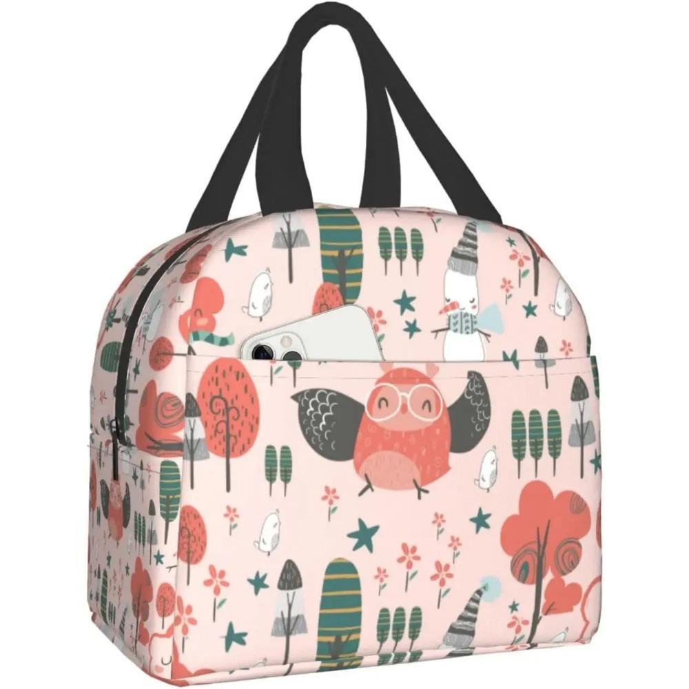 Милые Рождественские Совы Ланчбокс Многоразовая Изотермическая Сумка для Ланча для Путешествий, Пикника, Шоппинга, Работы, Контейнер для Еды для Взрослых, Подростков, Детей