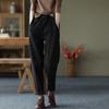 2025 Women's Elastic Waist Cotton Twill Harem Pants - Western Casual Style, Solid Color with Fashion Buttons