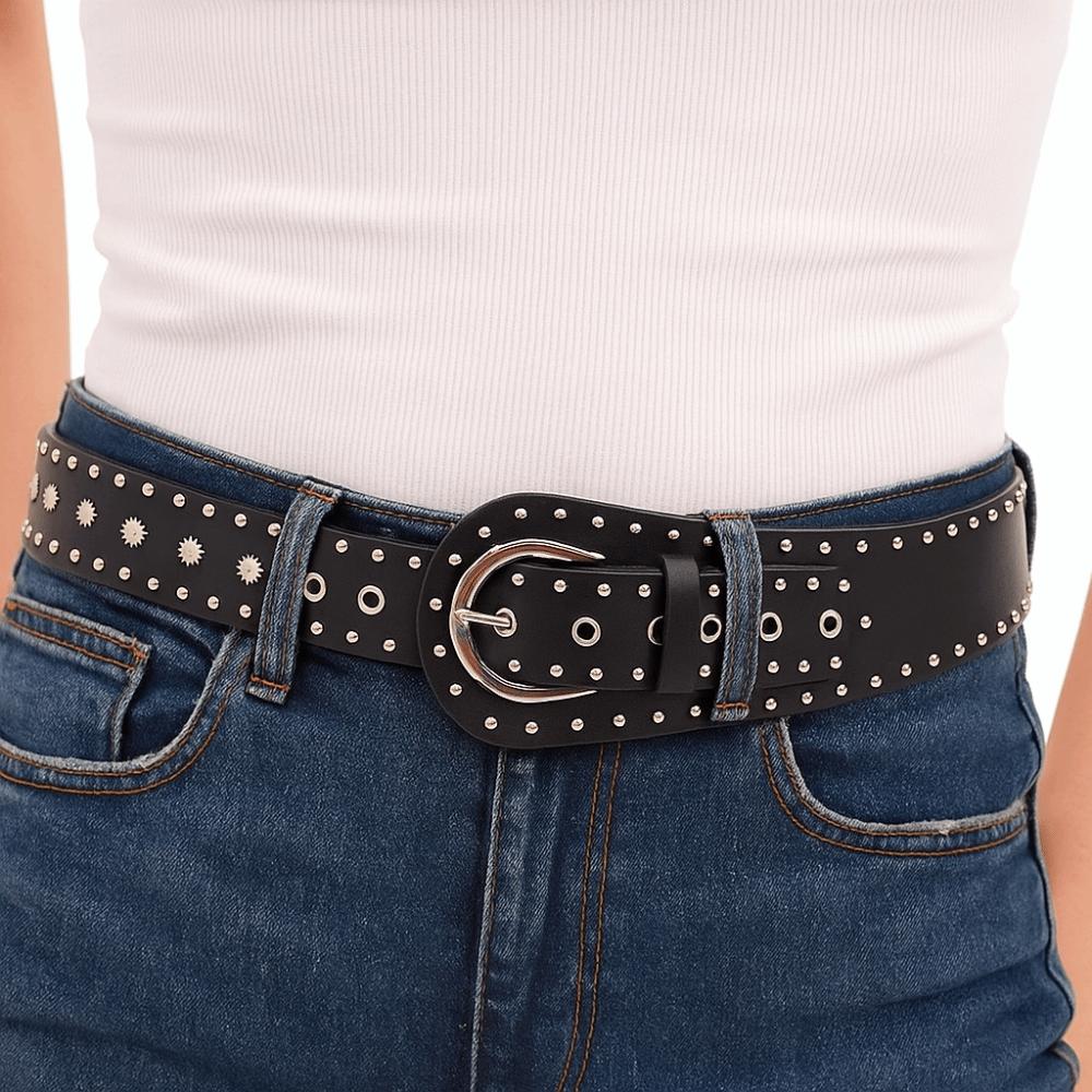 PU Leather Women's Waist Belt Vintage Dress Jeans Waistband Rivet Leather Belt Waist Decoration