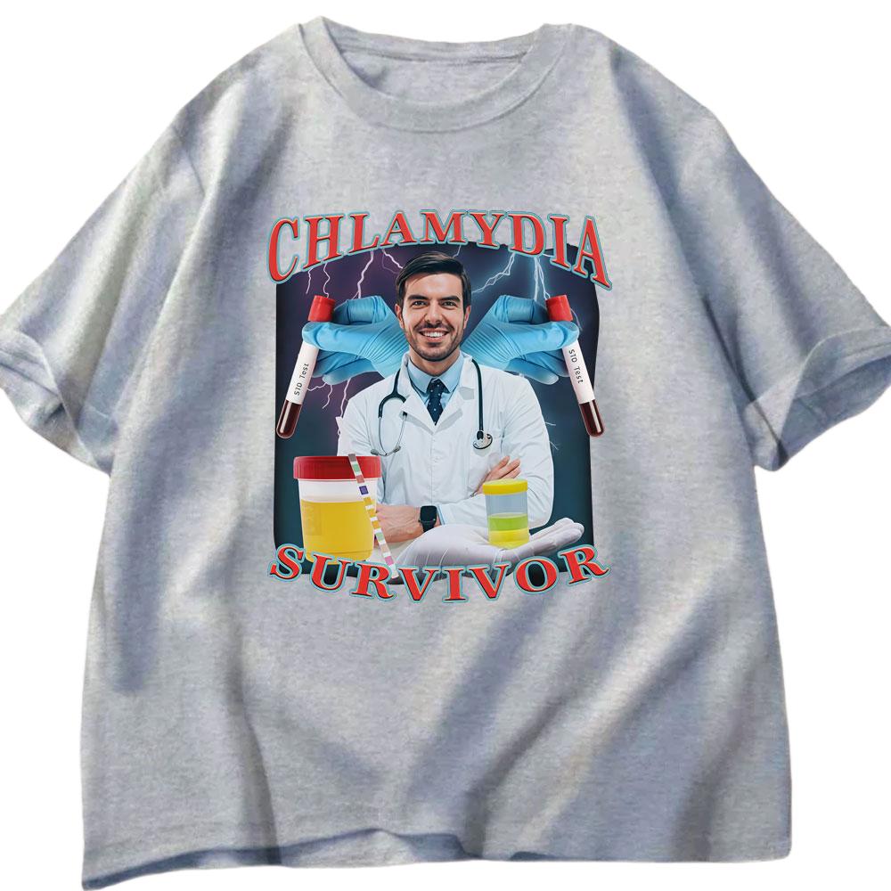 Chlamydia Survivor Fun Tshirt Mens Womens Casual Cotton Tshirt Fashion Humorous Oversized Short Sleeve Tshirt Mens Tshirt