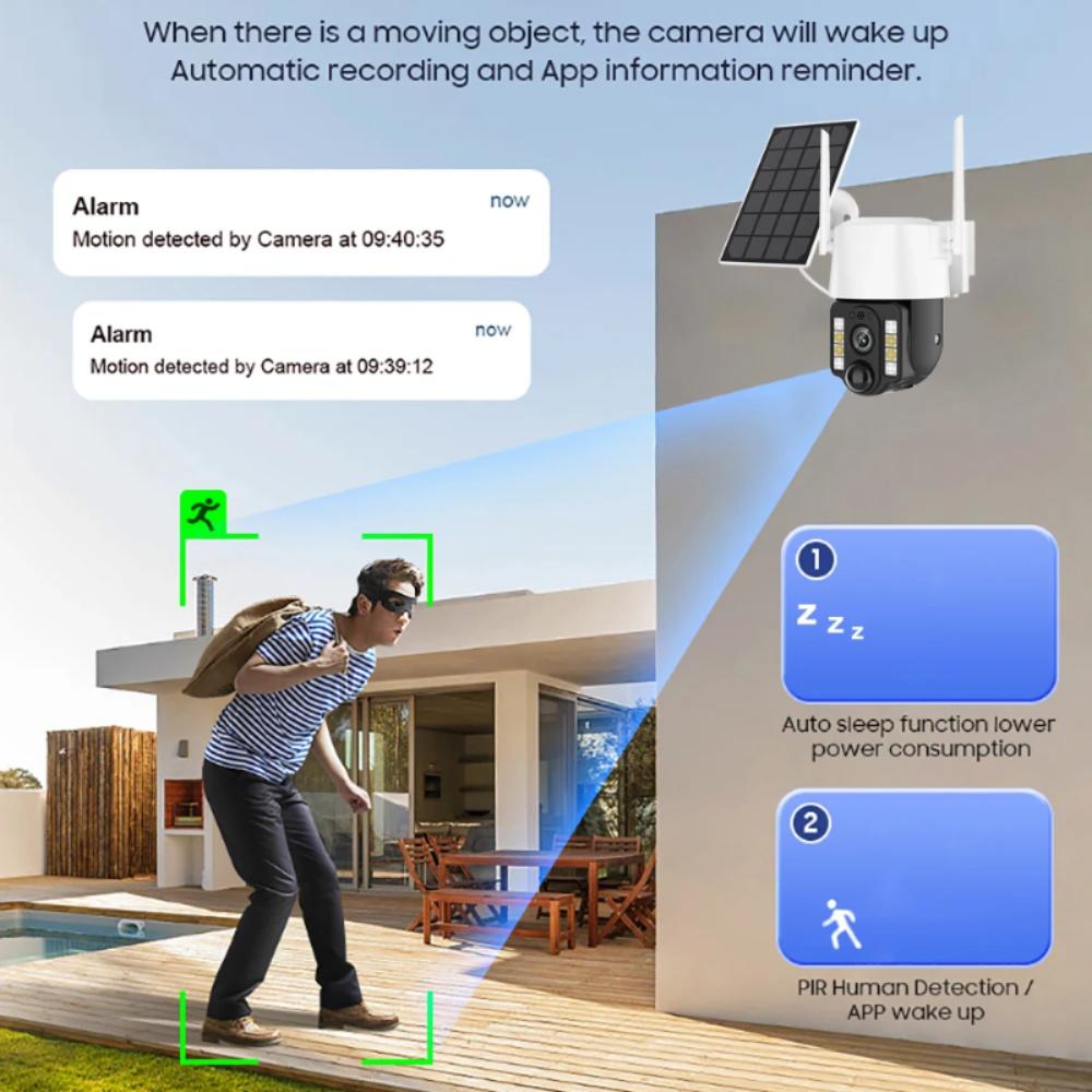 Умная солнечная камера видеонаблюдения WIFI/4G, доступна с 1, 2 или 3 объективами (Один/Двойной/Тройной экран), HD Ночное Видение CCTV