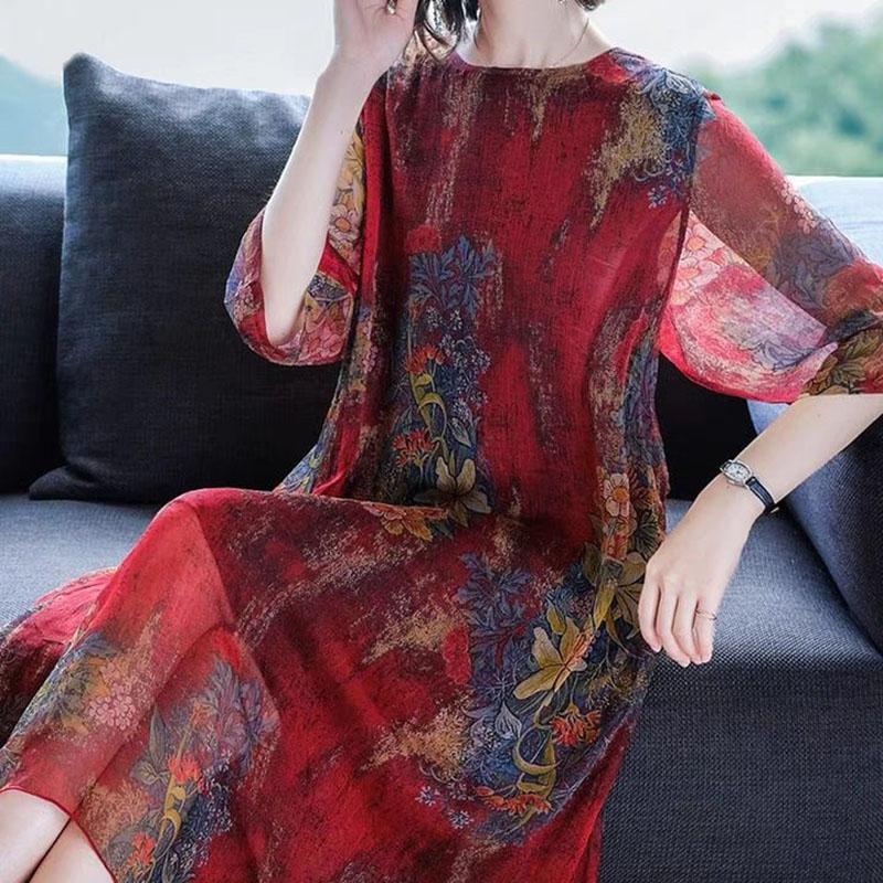 Летнее свободное шифоновое платье средней длины для женщин и мам, больших размеров, с принтом на животе