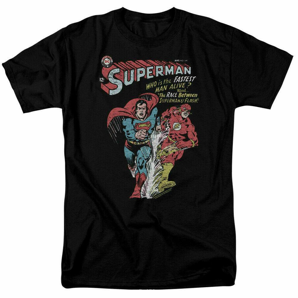 26 The Flash and Superman Fastest T Shirt Licensed Comic Book Tee Black Unisex T-Shirt
