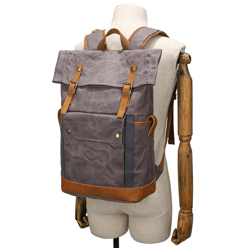 Vintage Canvas Backpack Men'S Large Capacity Backpack Outdoor Travel Waterproof Computer Storage Bag