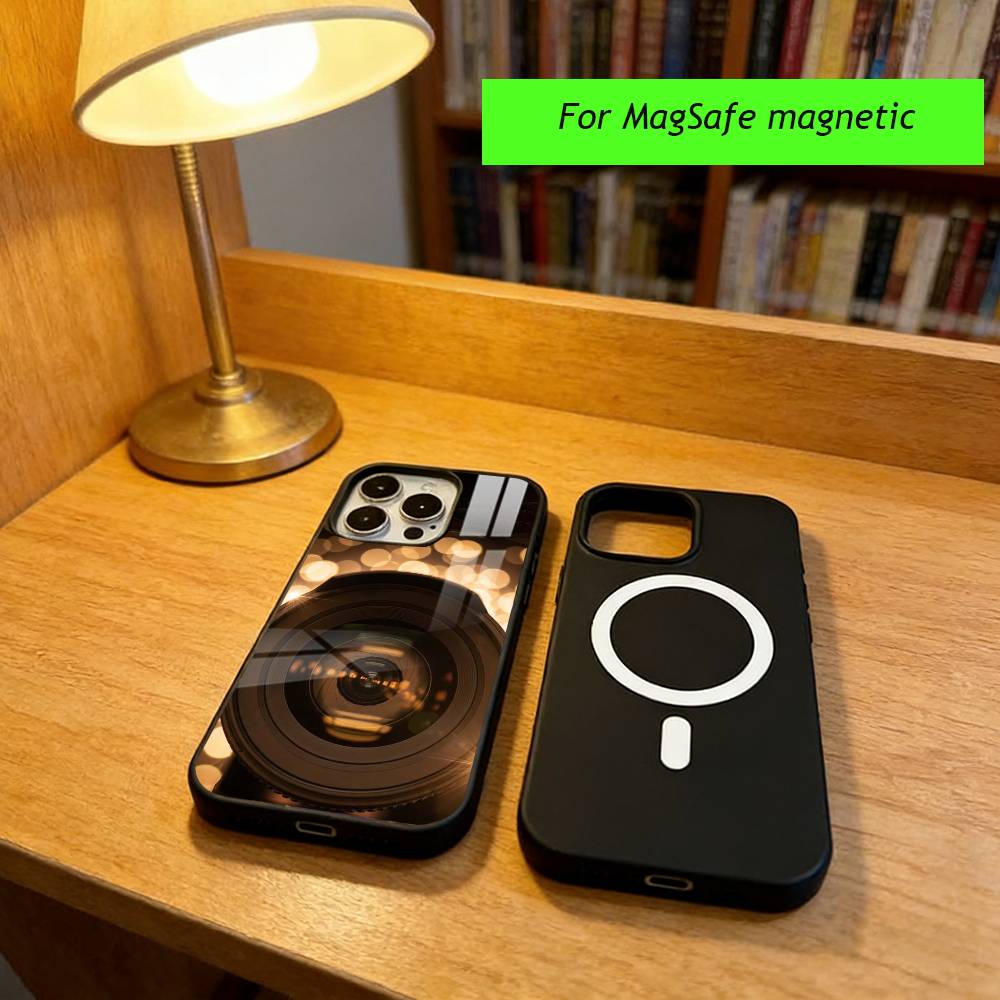Модный классический чехол для телефона в виде объектива камеры Для iPhone 17, 16, 15, 14, 13, 12, 11 Plus, Pro Магнитный с Magsafe Беспроводной зарядкой