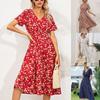 Dress Floral Print Loose Female Ladies V Neck Summer Dress for Vacation
