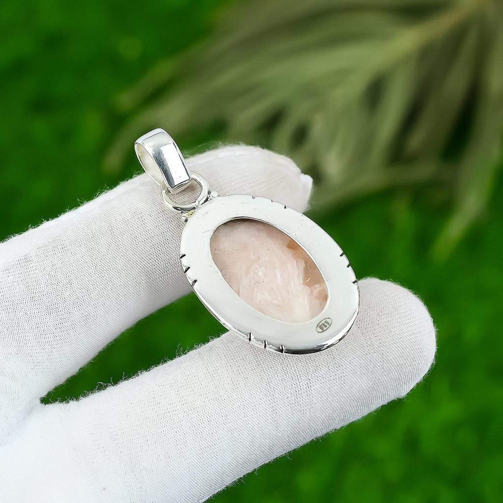 925 Silver Scolecite Stone Wife Wedding Bezel Ethnic Birthday Pendant Jewelry