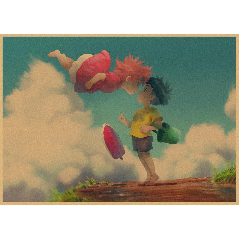 Ponyo on the Cliff Retro Anime Poster - Kraft Paper Wall Art