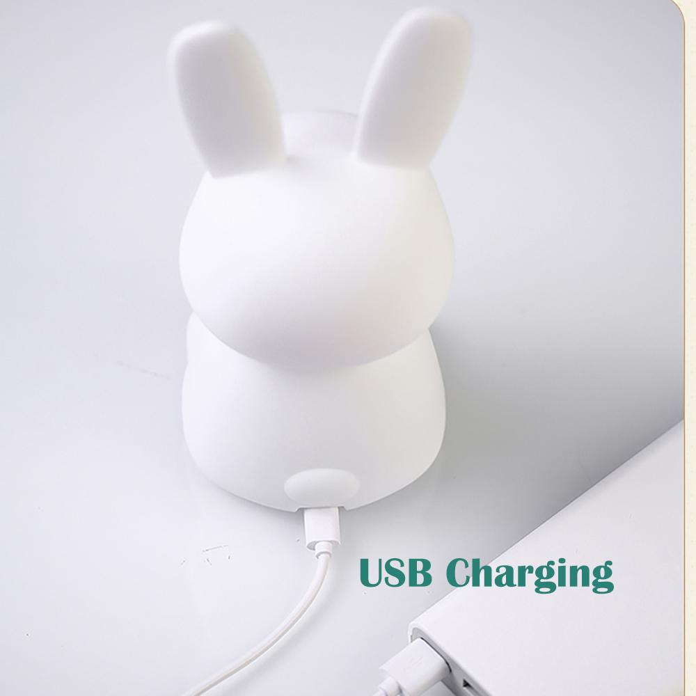 Силиконовый светильник с мультяшным кроликом, светодиодный ночник, USB перезаряжаемый многоцветный светильник для атмосферы, украшение дома для детского праздника
