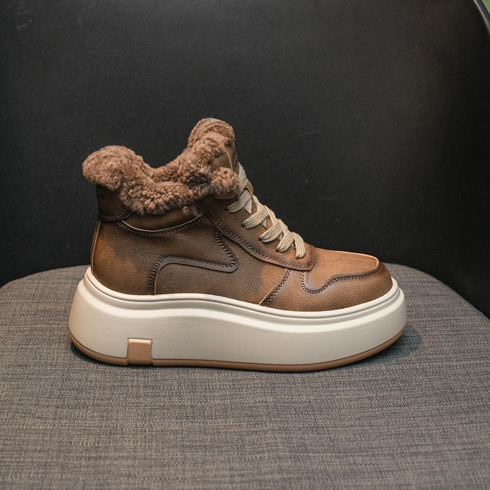 2025 осень и зима новая ретро повседневная обувь универсальные теплые короткие ботинки бархатные на толстой подошве обувь с высоким верхом дети