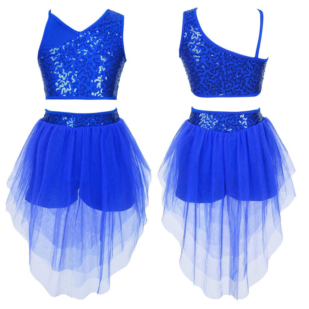 Комплект балетной одежды для девочек с укороченным топом с пайетками и юбкой-пачкой - Разные цвета