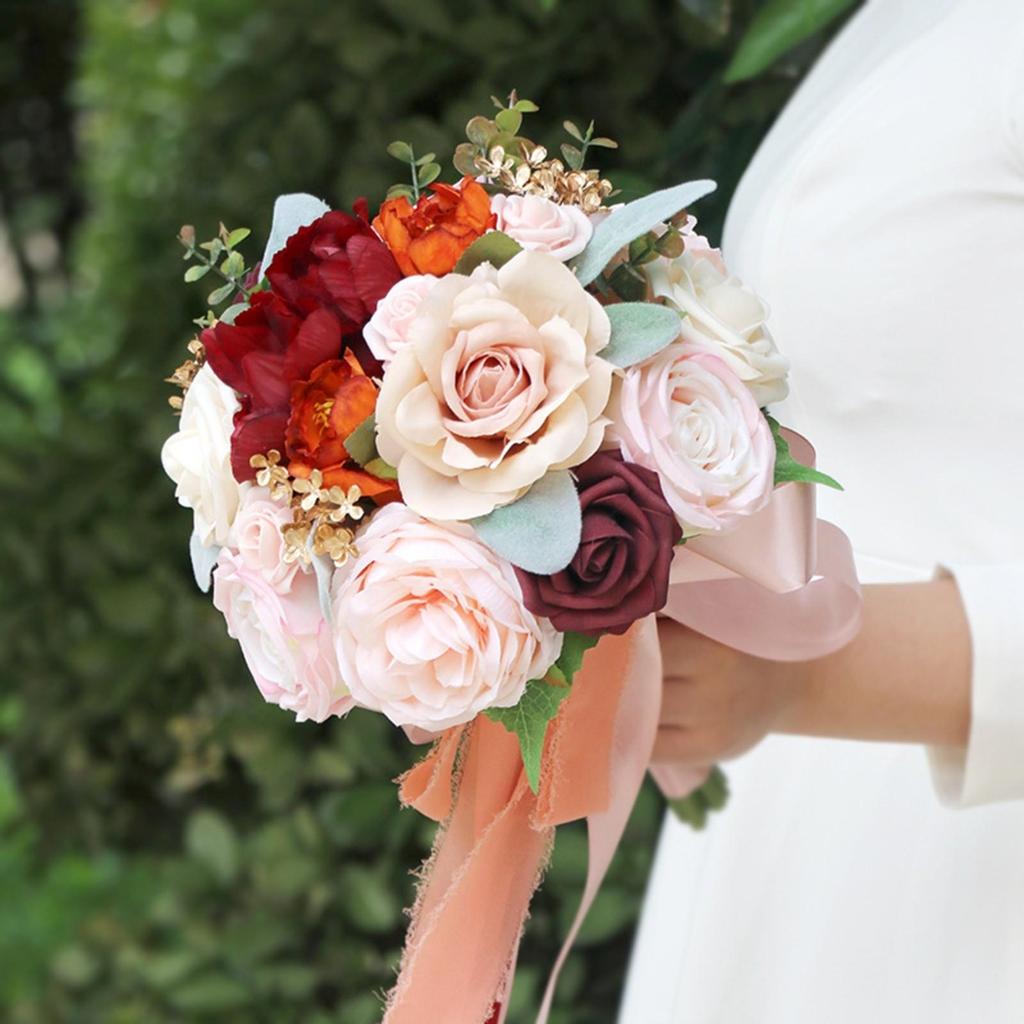 Silk Botanical Bouquet with Trailing Ribbons Lightweight Layered Flower