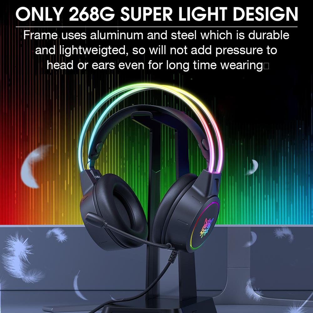 Игровая гарнитура ONIKUMA, Plug and Play, Цветная RGB-подсветка, Микрофон с шумоподавлением, Дышащая губка, 50 мм