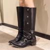Длинные сапоги женские 2024 Новые остроносые сапоги на толстом каблуке до колена Черные сапоги в стиле панк Ретро роскошные туфли Zapatos De Mujer