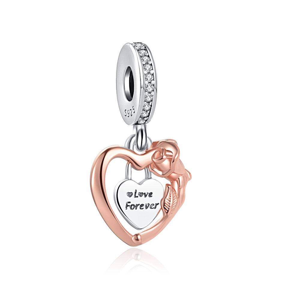 Серия Rose Gold Подвески-бусины в форме сердца Цветок Зажим Медь Подходит для Европейских Оригинальных Браслетов Сделай сам Элегантные Украшения