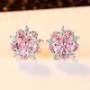 Exquisite Flower Micro-Inlaid Sweet Temperament Small Flower Earrings Clubic Zircon Pink Flower-Shaped Stud Earrings