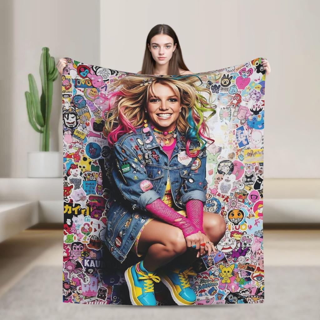 Britneys Spears Flannel Blankets Super Soft Throw Blanket for Outdoor Travel Office Funny Bedspread Sofa Bed Cover