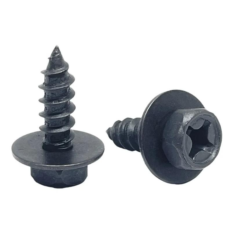 20PCS Black Self-tapping Screws Cross Hexagon Bolts with Gasket M6 6mm for Car Motorcycle Bumper Fender Engine Guard