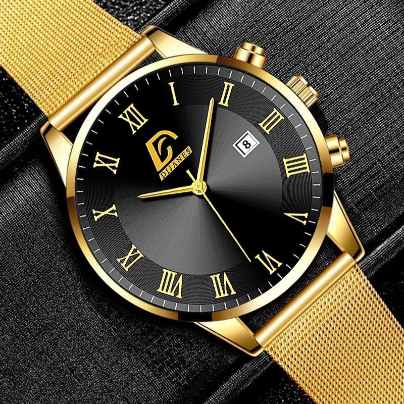 Fashion Mens Watches Luxury Stainless Steel Calendar Quartz Wrist Watch for Men Business Casual Clocks