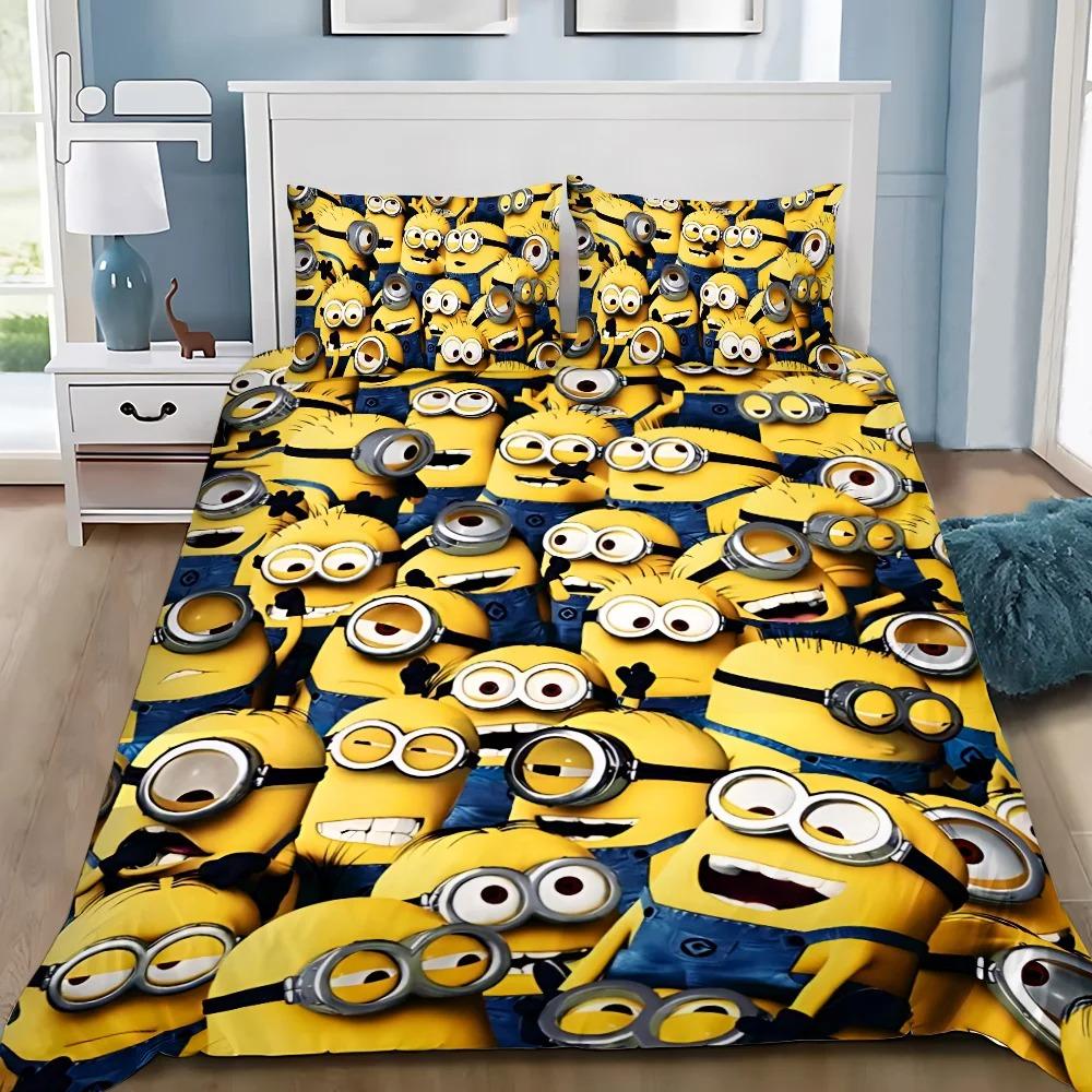 Fashion 3D Cartoon Movie M-Minions Duvet Cover Pillowcases Bedding Set, for Adult Girl Boy Bedroom DecorationGift,Birthday Gift