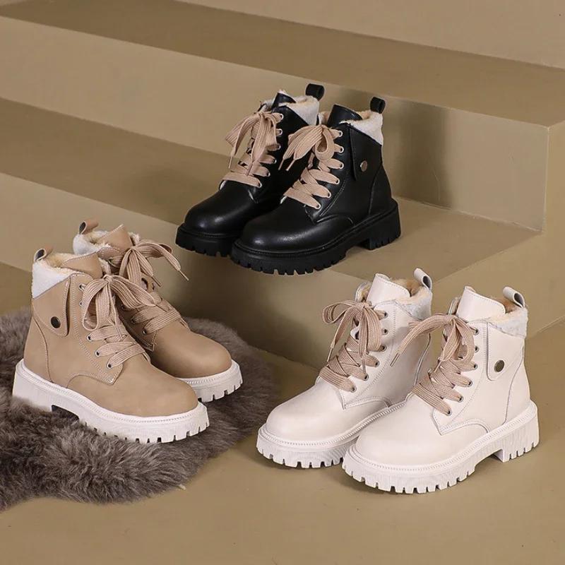 Женские ботильоны модные черные кожаные новые модные панк-обувь женские элегантные ботильоны со шнуровкой и круглым носком Botas De Mujer 2024