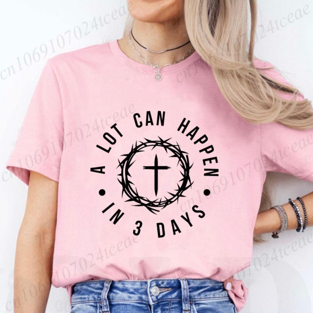 A Lot Can Happen in 3 Days T Shirt, Jesus Cross Graphic Printed Tee Shirts, Casual Short Sleeve, Vintage Streetwear Fashion Top,