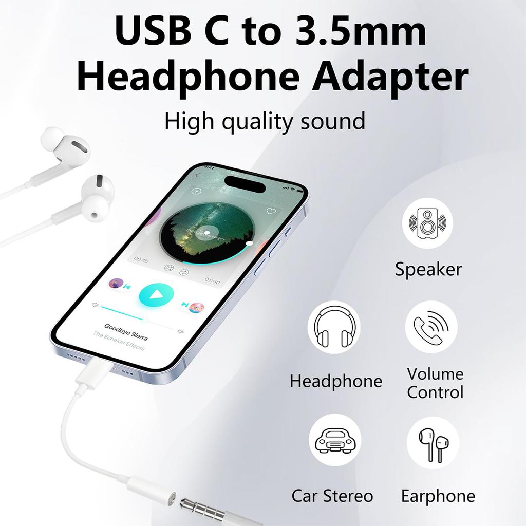 1-2Pcs Type C To 3.5 Mm Aux Adapter Jack Audio Cable for Huawei Xiaomi Redmi POCO Sumsang Aux Cable for iPhone 16 15 Serives