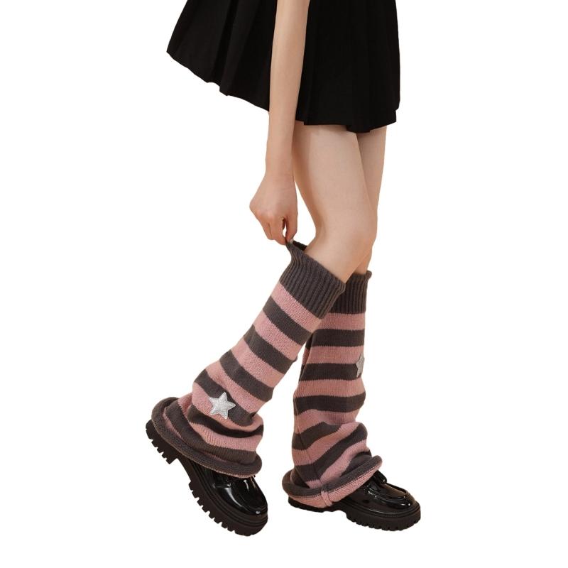 Гетры для женщин и девочек, японский стиль, гетры в стиле Лолиты, вязаные длинные носки со звездами, готические чулки в стиле Харадзюку