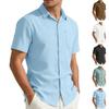 Men's Waffle Texture Short Sleeve Button Down Shirt Casual Pocketed Summer Top