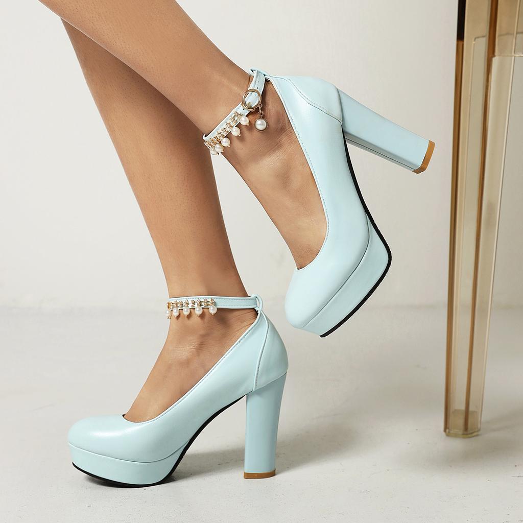 Женские туфли на высоком каблуке, универсальные, водонепроницаемые, на толстом каблуке, большого размера, с неглубоким горлом, на все сезоны