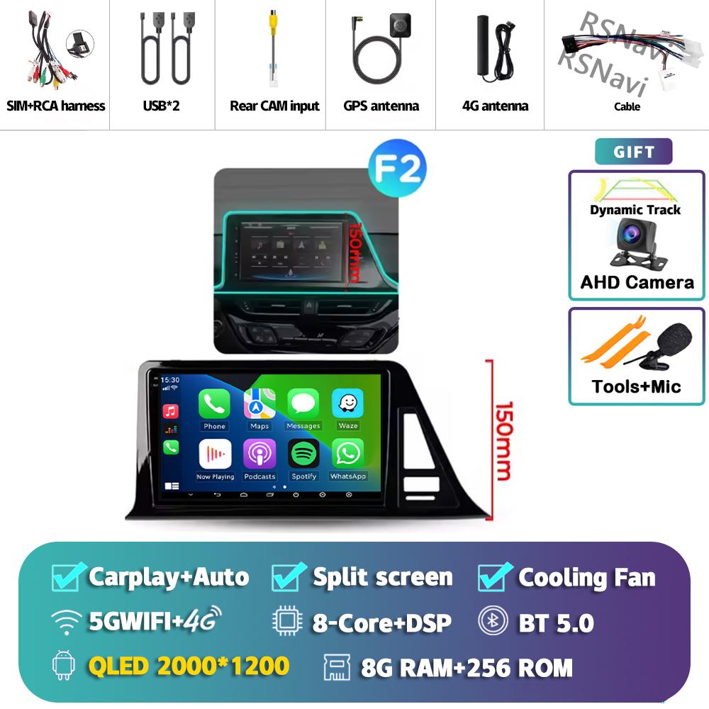 Android 14 Carplay Auto Для Toyota C-HR 2016 - 2020 Автомагнитола Мультимедийный DVD-стерео 360 Камера Навигация Видео AI Голосовое управление