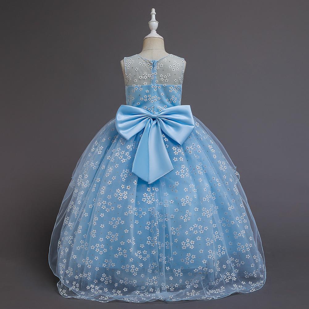 Весенне-летнее детское платье с цветочным принтом, тюлевое платье принцессы без рукавов с цветочным принтом для девочек, длинное детское свадебное платье с высокой талией