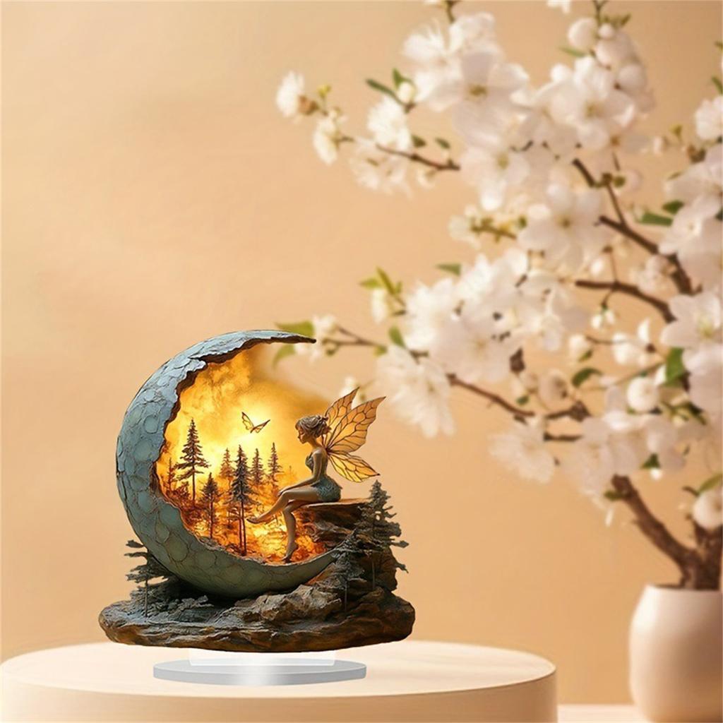 Forest Fairy Decorations Cute Crescent Fairy Art Ornaments Tabletop Centerpieces for Home
