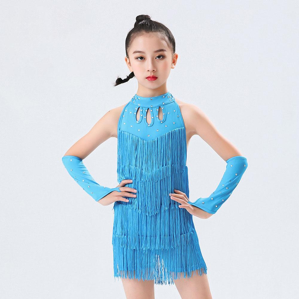 Платье для латинских танцев для девочек, однотонное танцевальное платье с кисточками, детский высококачественный профессиональный костюм для соревнований, костюм для танго