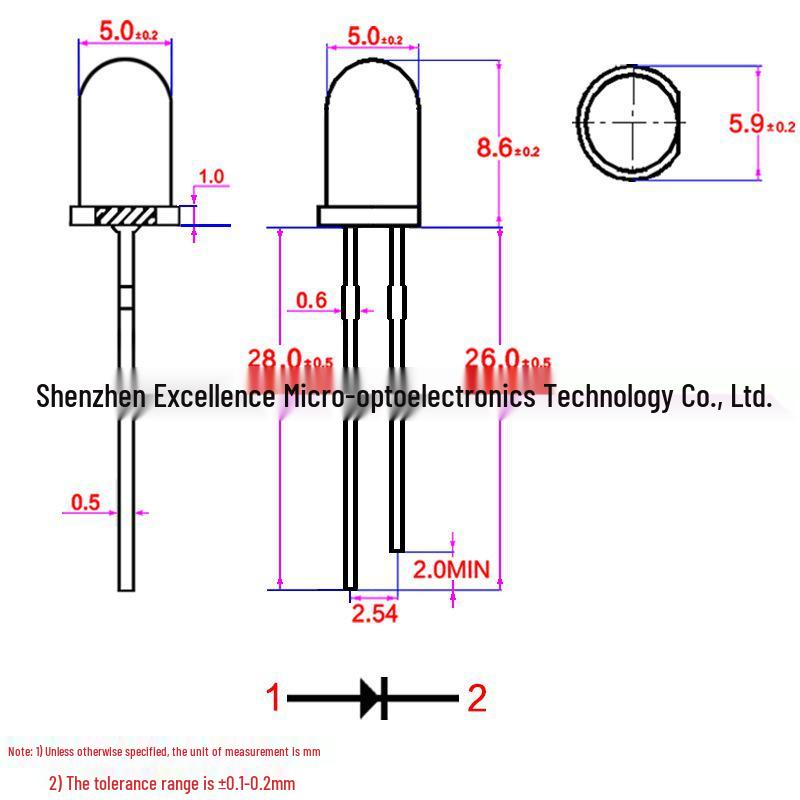 High Brightness 5mm LED Bead: Available in Red, Blue, Green, Yellow, White.