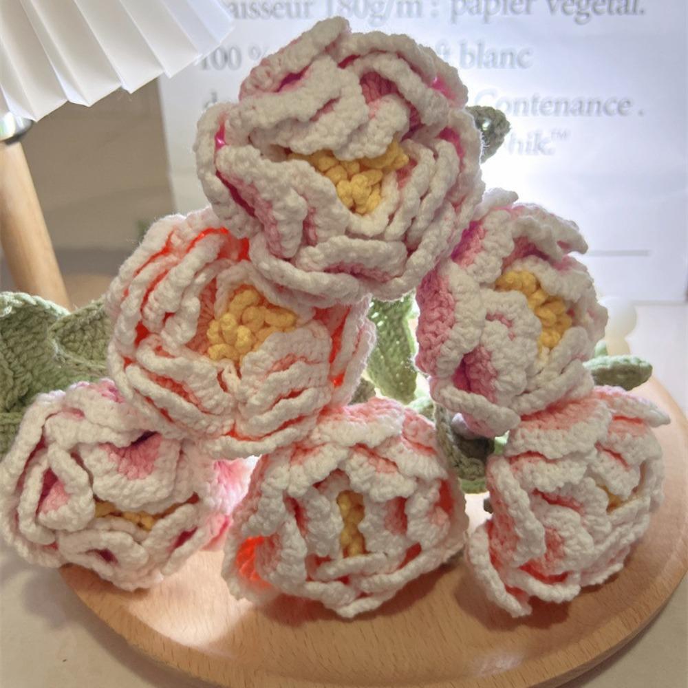Букет пионов ручной работы, связанный крючком, градиентного цвета, имитация цветка, ручной вязки, вязаный пион, вязаный цветок, шерстяной искусственный цветок