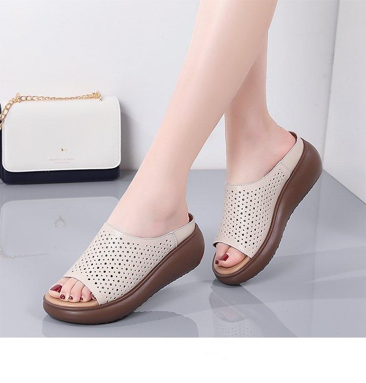 Тапочки на толстой полой подошве, летние, с покатым каблуком, модные, с открытым носком, на каблуке-бисквите, римские женские туфли