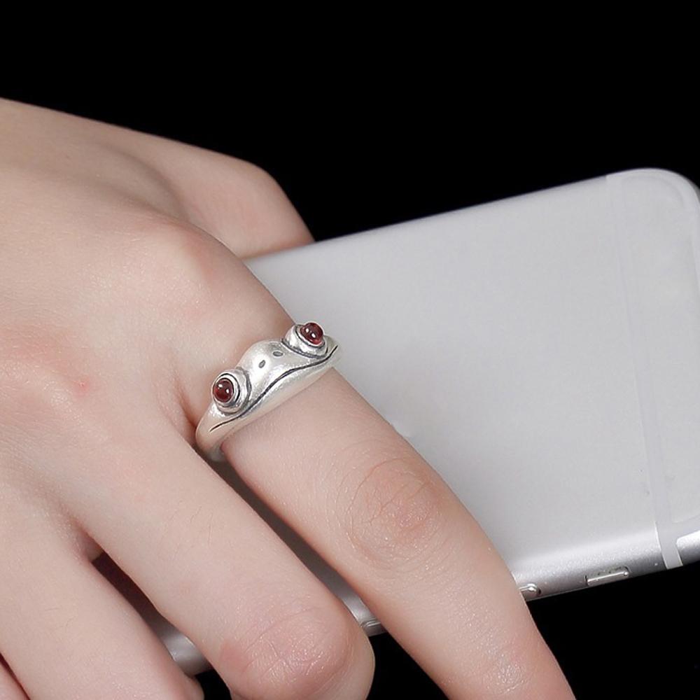 Bohemian for Women Artistic Design Vintage Opening Ring Resizable Frog Finger Ring Silver Color